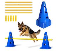 YushengTai Agility Set Cani - 10 coni + 5 aste, altezza 23 cm, cane Cavaletti per allenamento di coordinazione, set di agilità per cani versatile, anche per hobby horse parcours (blu)
