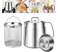 YushengTai Casseruola con filtro a maglia fine, in acciaio inox, serbatoio olio da 2 litri e contenitore per grasso per olio da friggere e grasso per alimenti utensili da cucina