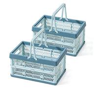 YushengTai Cassette Plastica,2 Pezzi 19L Cassette Plastica Pieghevoli con Maniglia, Cesto Pieghevole Adatto per Picnic, Frutta, Verdura e Uso Domestico (Blu)