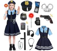 YushengTai Costume Da Polizia Per Bambini, 14 Pezzi, Con Cappello Della Polizia, Manette, Cavezza E Fischietto, Giocattolo Della Polizia Per Ragazze, Halloween, Giocattoli Per Bambini, Carnevale