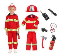 YushengTai Costume da Vigile del Fuoco Bambini, Attrezzatura da Pompiere con Estintore Giocattolo, Casco e Accessori, Costume Carnevale Bambini per Halloween e Feste (XS)