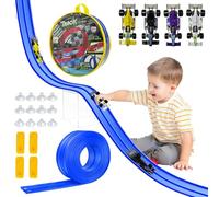 YushengTai Hot Wheels Track Builder 3 4 5 6 anni pista auto 5 metri, Hot Wheels Track Builder con 4 veicoli in lega di metallo leggero, rampa regalo per ragazzi e ragazze