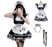 YushengTai Vestito da cameriera a forma di gatto, nero e bianco, vestito da cameriera, con fiocco, per Natale, Halloween, Carnevale (2XL)
