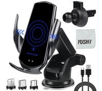 YUSHI 15W Qi Caricatore Wireless Auto per Tutti Gli Smartphone,Ricarica Wireless Auto,Auto-Bloccaggio Supporto Telefono Auto, Supporto per Auto con Presa d'Aria del cruscotto