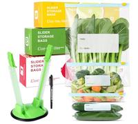 YUSHIHU Slider Ziplock Bag (60 pezzi), 3 misure di sacchetti per alimenti per congelatore, grandi, medi, piccoli, con porta sacchetto e penna, senza BPA, riutilizzabili