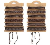 YushiTrading 2 set di braccialetti in pelle intrecciata retrò da uomo, cinturino da polso in pelle di vacca vintage a spacco con filo cerato e corda di canapa, regolabile, decorazione per il