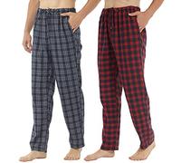 YUSHOW Confezione da 3 pantaloni da pigiama da uomo in flanella, in morbido cotone, a quadri, pantaloni invernali caldi, comodi con tasche, Confezione da 2 strisce nere e strisce blu navy, M