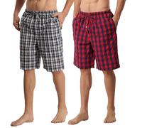 YUSHOW Pantaloncini Pigiama da Uomo Cotone a Quadri Pantaloni Corti Casual da Casa Comodo e Morbido Loungewear Pacco da 2
