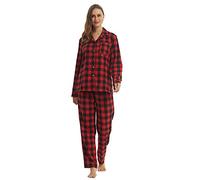 YUSHOW Pigiama da donna Set da salotto in flanella a quadri con maniche lunghe Top & PJ Bottoms Pigiama da donna ultra morbido da notte, Rosso a scacchi., L