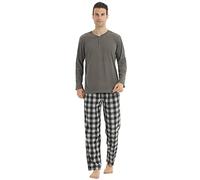 YUSHOW Pigiama per Uomo Plaid in Pile Set Morbido Pigiameria Manica Lunga Pantaloni in Cotone Top