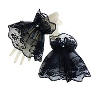 Yushu - Guanti da donna in pizzo con fiocco e strass, stile gotico, per Halloween, in pizzo floreale nero, polsini da polso, per feste nuziali, protezione solare con strass e fiocco, senza dita