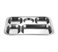 YUSHU - Vassoio da pranzo diviso in acciaio inox, alimentare per mensa scolastica, 3/4/5 sezioni in acciaio inox, contenitore per il pranzo, piatti a porzione divisi infrangibili