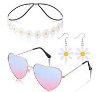 YUSHWENPTY Costume da Hippie Donna 4 Pezzi Costume Hippie Accessori Hippie Party Accessori Anni 70 con Collana Pace Occhiali da Sole Fascia Floreale Orecchini per Festa di Carnevale (C)