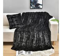 YUSOKI Coperta double-face in finta pelliccia (senza cuscini), morbida, pelosa, comoda, calda, per divano, letto, sedia, camera da letto, per uomini e ragazzi, idea regalo (nero, 127 x 160 cm)