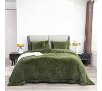 YUSOKI Coperta per letto queen size in finta pelliccia (verde oliva, 228,6 x 228,6 cm), con cuscini, invernale, leggera, soffice, morbida e accogliente, in microfibra, per donne, bambini, ragazze,