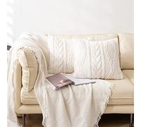 YUSOKI Set di 2 federe per cuscini, design elegante 3D, decorative, soffici, comode, per divano, camera da letto, senza inserto (avorio, 45,7 x 45,7 cm)