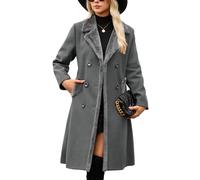 Yuson Girl Cappotto Donna Invernale Lungo Classico Doppiopetto Cappotto con Revers Autunno Invernale Caldo Cappotti Elegante Cappottino Trench Coat di Mezza Stagione con Tasche(Grigio scuro, XL)
