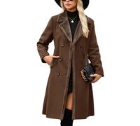 Yuson Girl Cappotto Donna Invernale Lungo Classico Doppiopetto Cappotto con Revers Autunno Invernale Caldo Cappotti Elegante Cappottino Trench Coat di Mezza Stagione con Tasche(Caffè scuro, L)