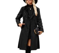 Yuson Girl Cappotto Donna Invernale Lungo Classico Doppiopetto Cappotto con Revers Autunno Invernale Caldo Cappotti Elegante Cappottino Trench Coat di Mezza Stagione con Tasche(Nero, L)