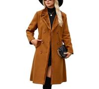 Yuson Girl Cappotto Donna Invernale Lungo Classico Doppiopetto Cappotto con Revers Autunno Invernale Caldo Cappotti Elegante Cappottino Trench Coat di Mezza Stagione con Tasche(Caramello, L)