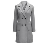 Yuson Girl Cappotto Donna Lungo Elegante Cappotti Lana Autunno e Invernale Cappottino in Lana Caldo Giacca Cardigan Doppiopetto Trench Coat Media Lunghezza Jacket Parka con Tasche(Grigio, L)
