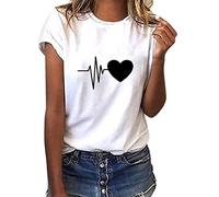 Yuson Girl Magliette Donna Manica Corta Amore/Pianeta Astronauta T-Shirt Cotone Maglietta Elegante Donna Casual Stretch Sciolto Top Magliette Estive con Girocollo Blusa Taglie Forti(A-Bianca, XL)