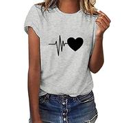 Yuson Girl Magliette Donna Manica Corta Amore/Pianeta Astronauta T-Shirt Cotone Maglietta Elegante Donna Casual Stretch Sciolto Top Magliette Estive con Girocollo Blusa Taglie Forti(A-Grigio, XXL)