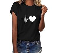 Yuson Girl Magliette Donna Manica Corta Amore/Pianeta Astronauta T-Shirt Cotone Maglietta Elegante Donna Casual Stretch Sciolto Top Magliette Estive con Girocollo Blusa Taglie Forti(A-Nero, XXL)
