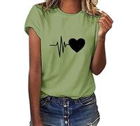 Yuson Girl Magliette Donna Manica Corta Amore/Pianeta Astronauta T-Shirt Cotone Maglietta Elegante Donna Casual Stretch Sciolto Top Magliette Estive con Girocollo Blusa Taglie Forti(A-Oliva, S)