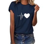Yuson Girl Magliette Donna Manica Corta Amore/Pianeta Astronauta T-Shirt Cotone Maglietta Elegante Donna Casual Stretch Sciolto Top Magliette Estive con Girocollo Blusa Taglie Forti(A-Marina, XXL)