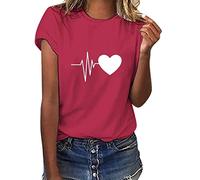 Yuson Girl Magliette Donna Manica Corta Amore/Pianeta Astronauta T-Shirt Cotone Maglietta Elegante Donna Casual Stretch Sciolto Top Magliette Estive con Girocollo Blusa Taglie Forti(A-Borgogna, S)
