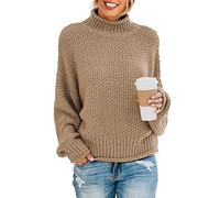 Yuson Girl Maglione Donna Inverno Collo Alto Pullover Spessa e Calda Morbido Maniche Lunghe Tinta Unita Elegante Maglione Lavorato per Il Tempo Libero per Autunno e Inverno(Cachi, M)
