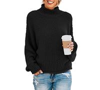 Yuson Girl Maglione Donna Inverno Collo Alto Pullover Spessa e Calda Morbido Maniche Lunghe Tinta Unita Elegante Maglione Lavorato per Il Tempo Libero per Autunno e Inverno(Nero, L)