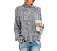 Yuson Girl Maglione Donna Inverno Collo Alto Pullover Spessa e Calda Morbido Maniche Lunghe Tinta Unita Elegante Maglione Lavorato per Il Tempo Libero per Autunno e Inverno(Grigio, M)