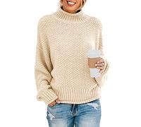 Yuson Girl Maglione Donna Inverno Collo Alto Pullover Spessa e Calda Morbido Maniche Lunghe Tinta Unita Elegante Maglione Lavorato per Il Tempo Libero per Autunno e Inverno(Albicocca, L)