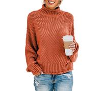 Yuson Girl Maglione Donna Inverno Collo Alto Pullover Spessa e Calda Morbido Maniche Lunghe Tinta Unita Elegante Maglione Lavorato per Il Tempo Libero per Autunno e Inverno(Arancione, XL)