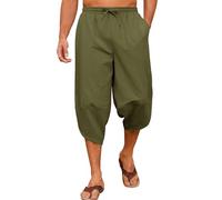 Yuson Girl Pantaloni 3/4 Uomo Pantalone Estivi da Spiaggia Cotone Pantaloni Harem Leggeri Comodi Allentati Pantaloni Lunghi Casual con Coulisse e Tasche per Yoga Quotidiano in Vacanza(Verde, XXL)