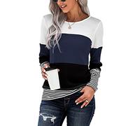 Yuson Girl Pullover Donna Maniche Lunghe - Maglione Elegante a Righe per Autunno Inverno (Blu Navy, L)
