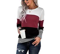 Yuson Girl Pullover Donna Maniche Lunghe - Maglione Elegante a Righe per Autunno Inverno (Vino Rosso, L)