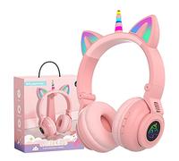 YUSONIC Cuffie con unicorno, senza fili, per bambini, Bluetooth, per ragazze, ragazzi, laptop, tablet, illuminazione a LED, per bambini, per compleanni, viaggi, scuola, regali (rosa)