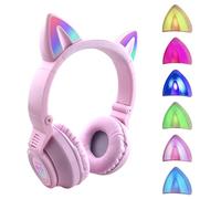 YUSONIC Cuffie wireless con orecchie di gatto, luci a LED, cuffie Bluetooth pieghevoli, per bambini, per cellulari, tablet e computer portatili, viola
