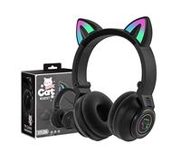 YUSONIC Cuffie wireless per bambini, con luci a LED, pieghevoli, design carino, compatibili con tablet/laptop (nero 2)