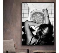 YUSUZHU 1 poster d'arte moderna di donna, bicchiere di vino, toilette, decorazione minimalista europea per la stanza, dipinto su tela, arte murale (60x90 cm/senza cornice)