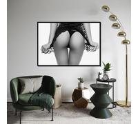 YUSUZHU Arte murale in pizzo nero, poster su tela sexy, stampe artistiche di lingerie, tela con retro femminile sensuale, decorazione da parete, dipinto 80x140 cm con cornice