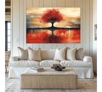YUSUZHU Colori | Grande dipinto su tela con albero rosso al tramonto, stampe artistiche di paesaggi impressionisti, immagini su tela con texture (50x75 cm/cornice interna)