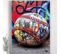 YUSUZHU Decorazione murale su tela per camera da letto, graffiti di strada sul baseball, arte murale, stampa su tela colorata di baseball, poster sportivo, dipinto 60x80 cm senza cornice
