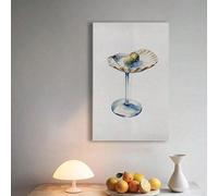 YUSUZHU Dipinto di cocktail con conchiglie Martini, arte retrò blu, stampa di una casa sulla spiaggia estiva, stampa su tela di un carrello da bar, dipinto di cocktail (80x120 cm/cornice interna)