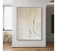 YUSUZHU Dipinto minimalista bianco crema grande beige texture 3D arte murale beige bianco astratto poster pittura su tela quadri 70x100cm con cornice