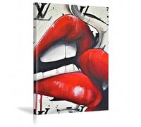 YUSUZHU Dipinto su tela con coppia che si bacia con graffiti, stampa poster con graffiti e labbra sexy, estetica, soggiorno contemporaneo, bagno 60x90 cm con cornice
