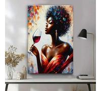 YUSUZHU Donne africane su tela, arte murale, graffiti colorati, ragazza afro con vino, dipinti, immagini estetiche, decorazioni murali, poster, stampe artistiche 30x45 cm con cornice